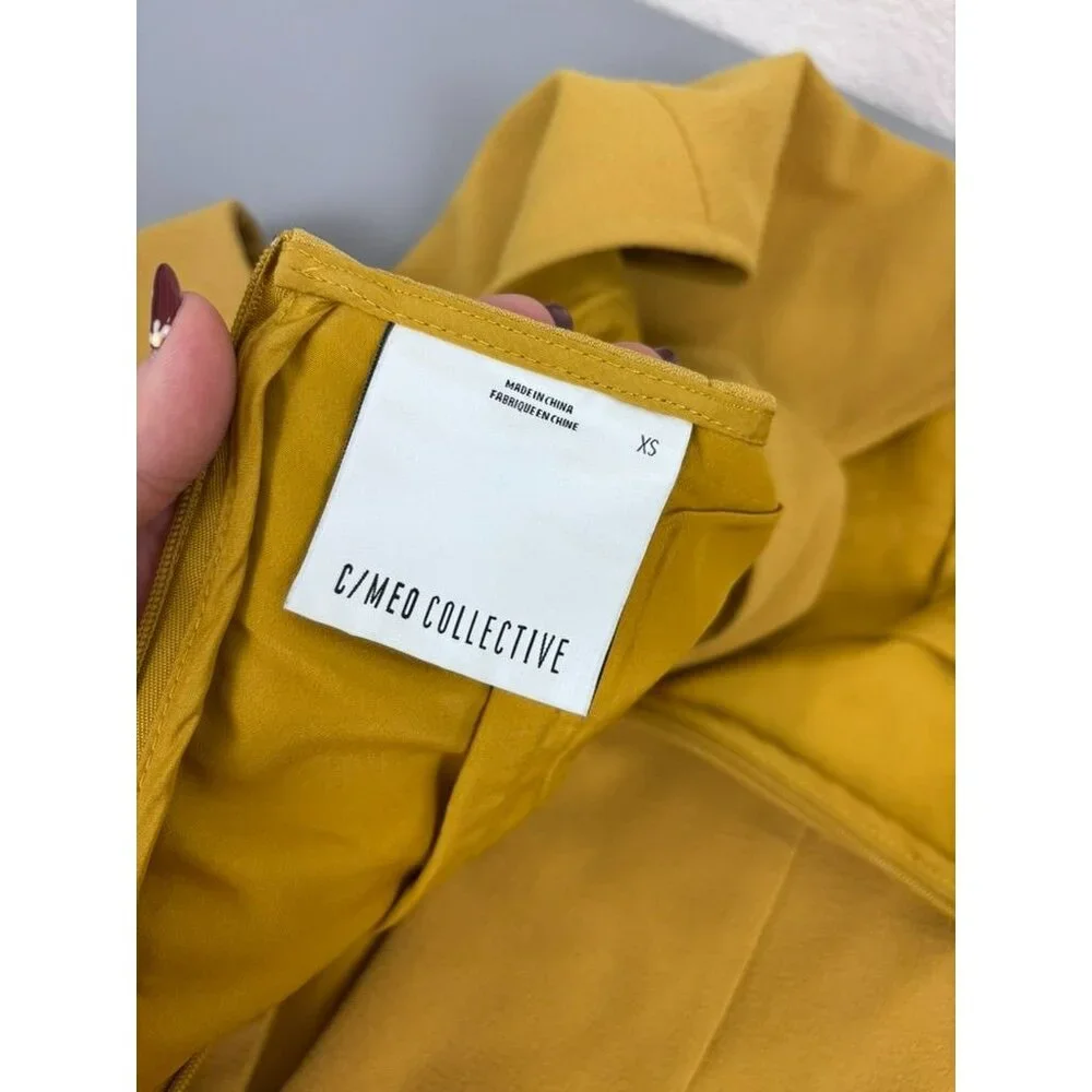 C/MEO Collective women's XS mustard halter flare sleeve cold shoulder mini dress